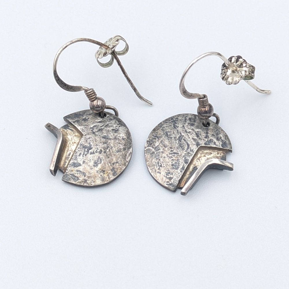 10k white gold and 925 sterling silver modernist brutalist dangle earrings